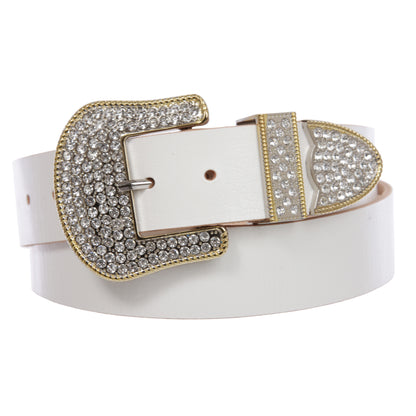 Western Rhinestone Buckle Plain Leather Belt