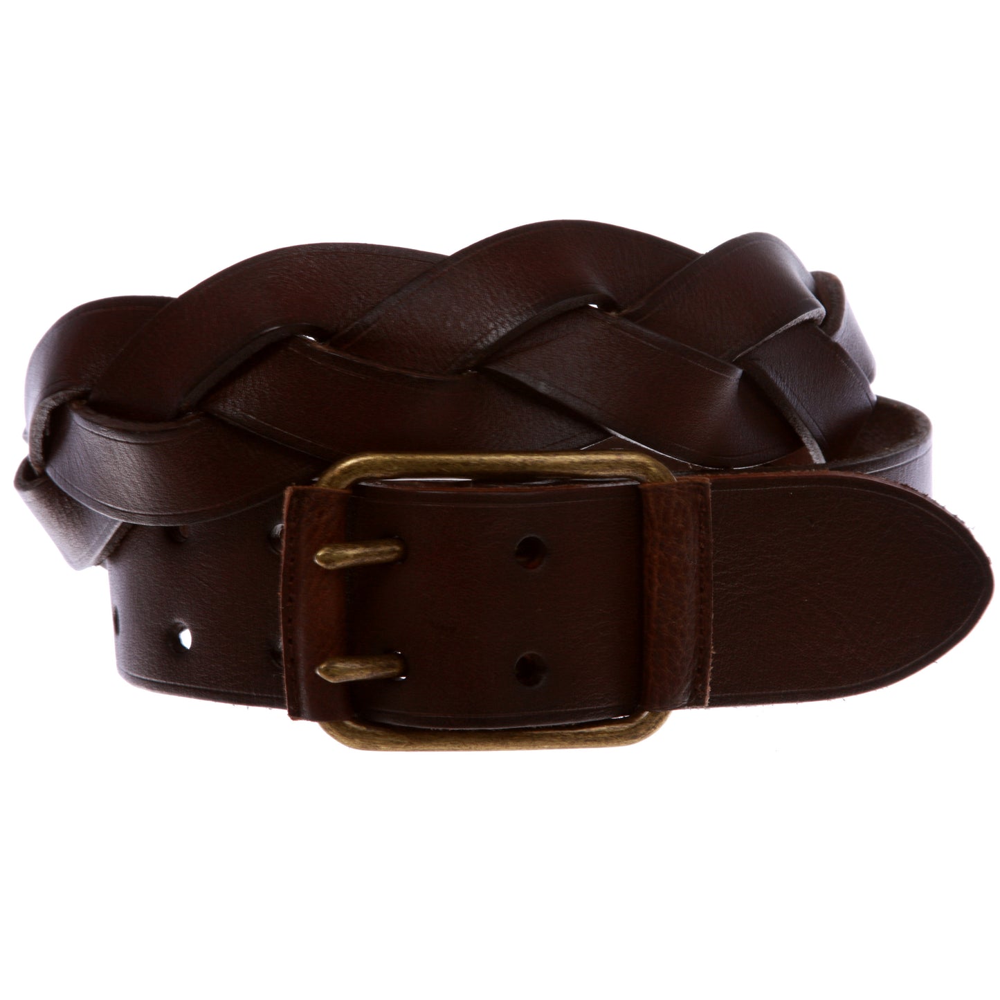 1 3/4" Double Prong Braided One Piece Cowhide Top Full Grain Leather Belt