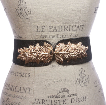 Women's 2 3/4" Wide Stretch Waist Belt with Hook Buckle – Leaf Style Cinch