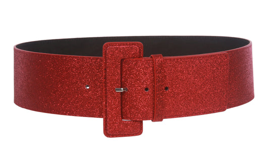 Ladies High Waist Wide Glitter Fashion Plain Leather Belt