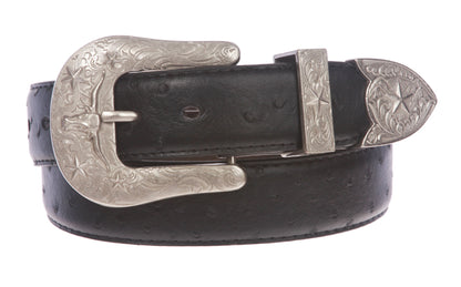 Western Faux Ostrich Print Stitching-Edged Leather Belt