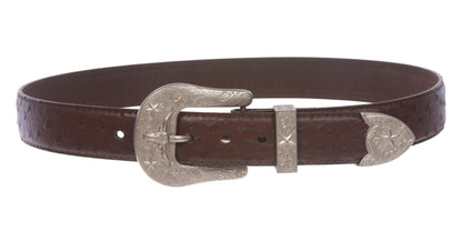 Western Faux Ostrich Print Stitching-Edged Leather Belt