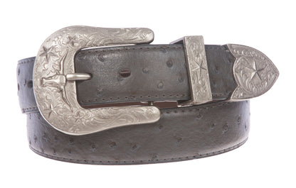 Western Faux Ostrich Print Stitching-Edged Leather Belt