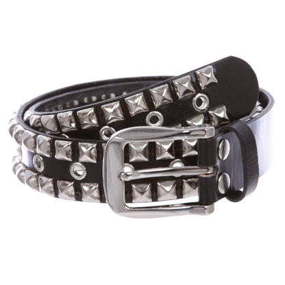 Snap On Two Row Punk Rock Silver Star Studs with Grommets Leather Belt