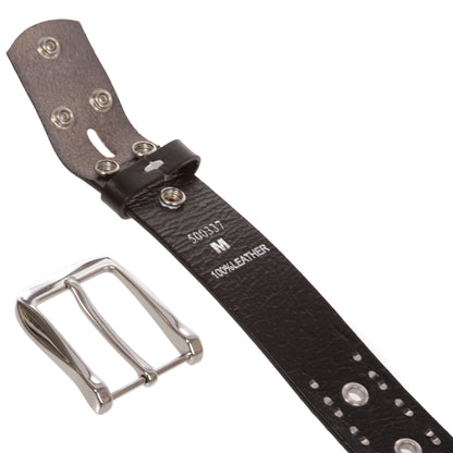 Snap On Two Row Punk Rock Silver Star Studs with Grommets Leather Belt