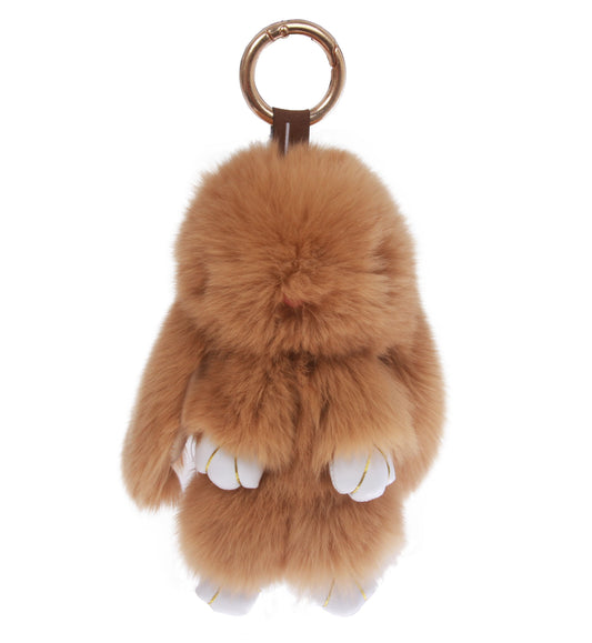 Real Rabbit Fur Doll Keychain for Womens Bag Charms or Car Pendant Key Chain