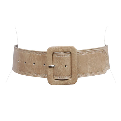 Women's 2 1/4" Wide High Waist Rectangular Stitch-edged Leather Belt