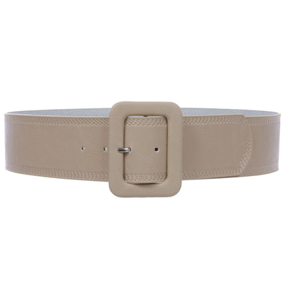 Women's 2 1/4" Wide High Waist Rectangular Stitch-edged Leather Belt