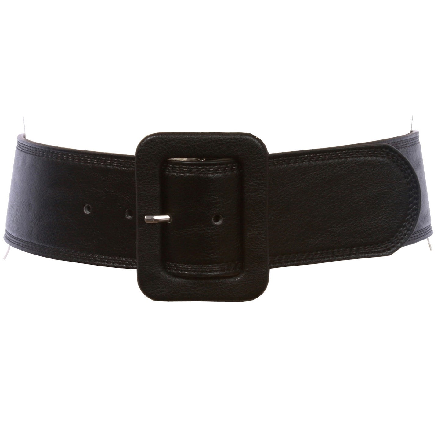 Women's 2 1/4" Wide High Waist Rectangular Stitch-edged Leather Belt