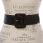 Women's 2 1/4" Wide High Waist Rectangular Stitch-edged Leather Belt