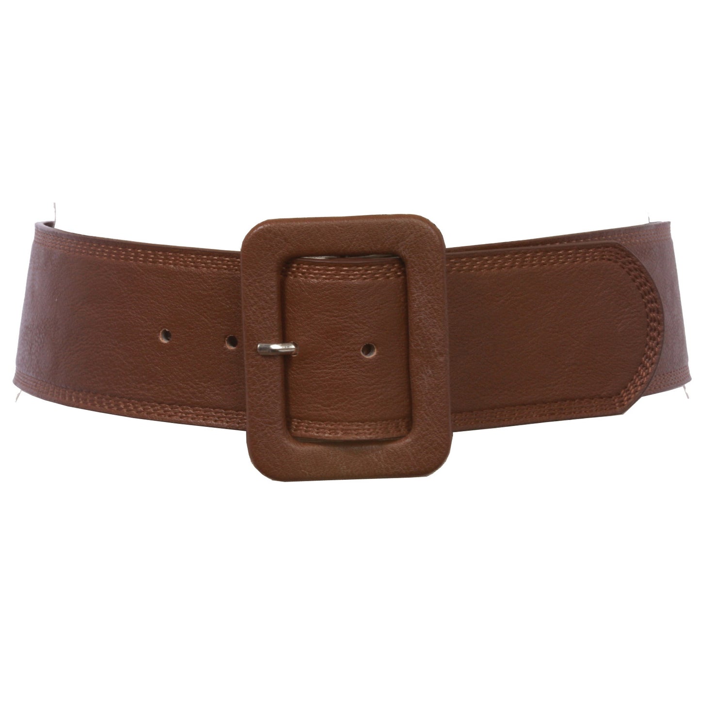 Women's 2 1/4" Wide High Waist Rectangular Stitch-edged Leather Belt