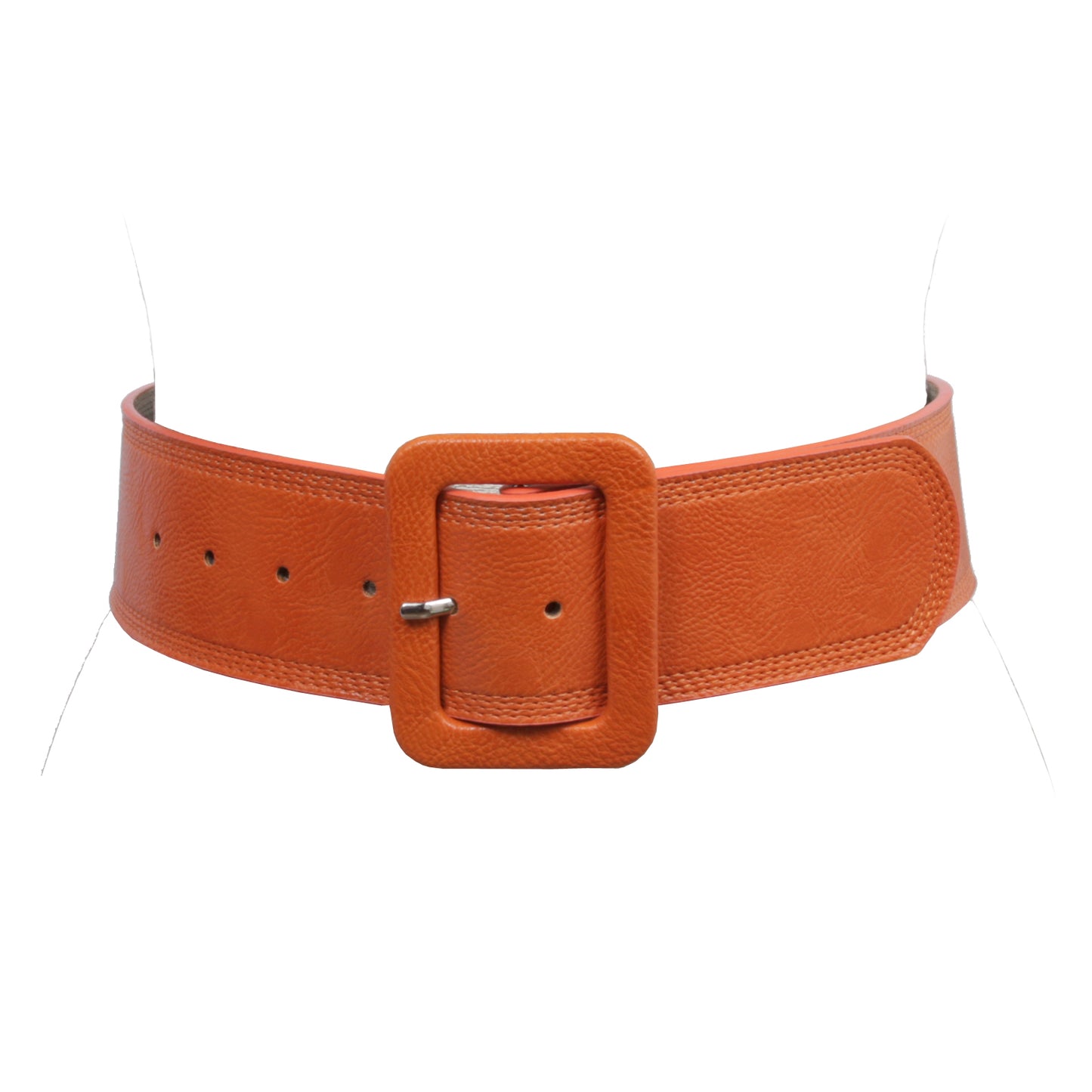 Women's 2 1/4" Wide High Waist Rectangular Stitch-edged Leather Belt
