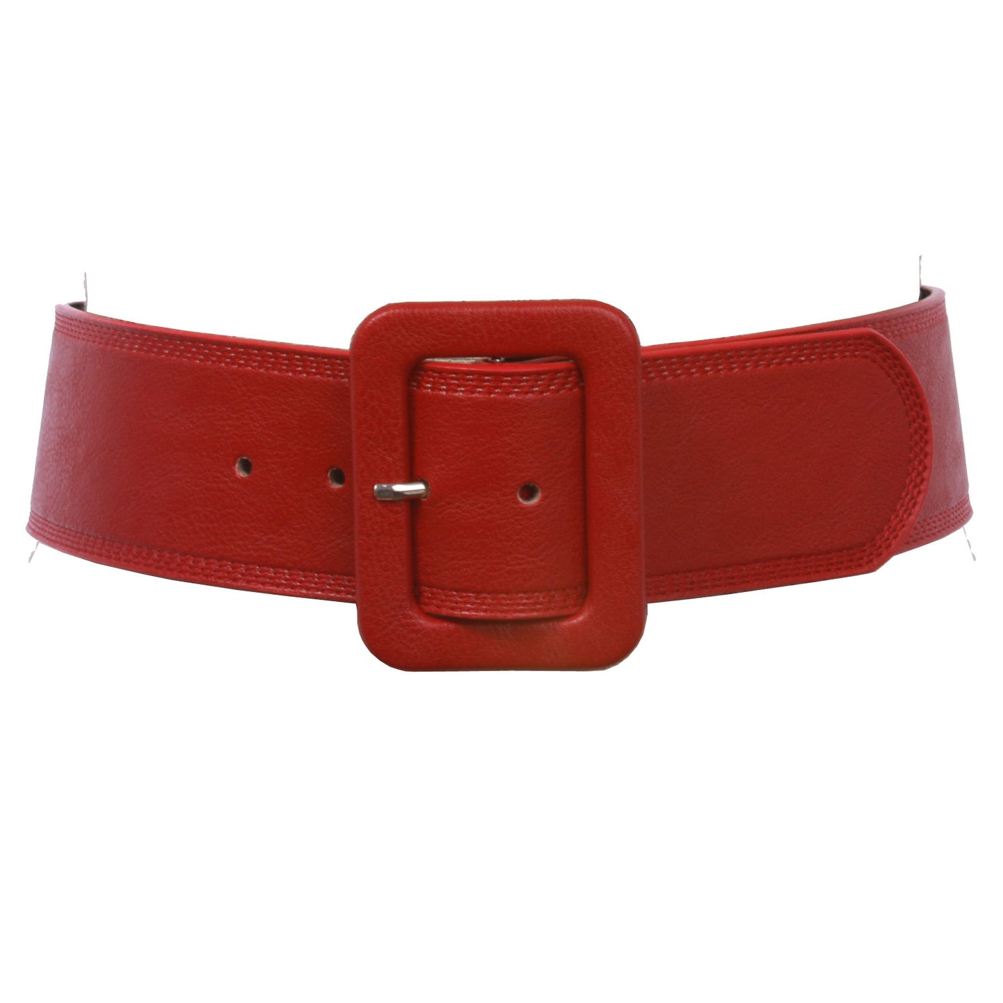 Women's 2 1/4" Wide High Waist Rectangular Stitch-edged Leather Belt