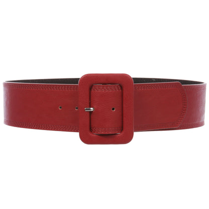 Women's 2 1/4" Wide High Waist Rectangular Stitch-edged Leather Belt