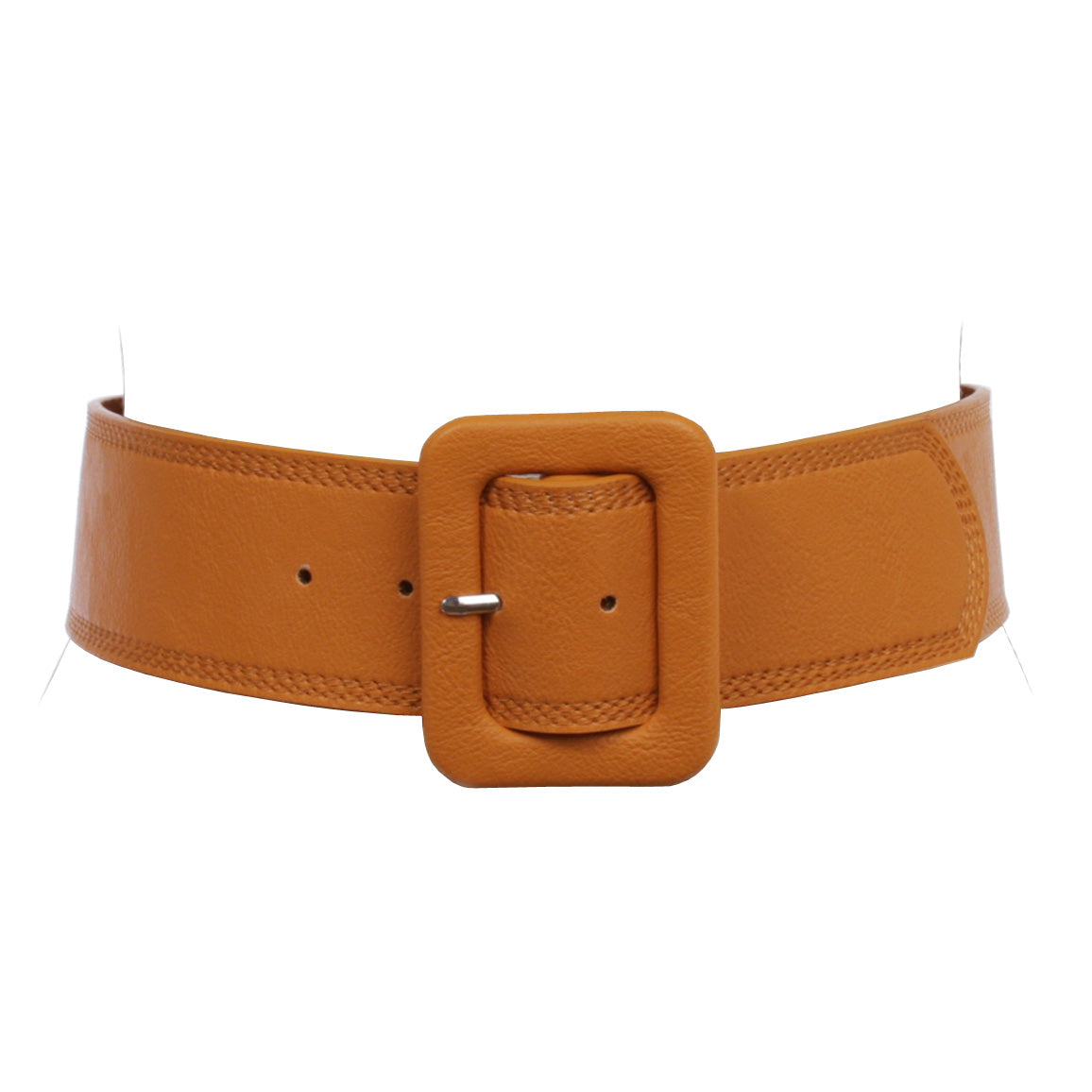 Women's 2 1/4" Wide High Waist Rectangular Stitch-edged Leather Belt