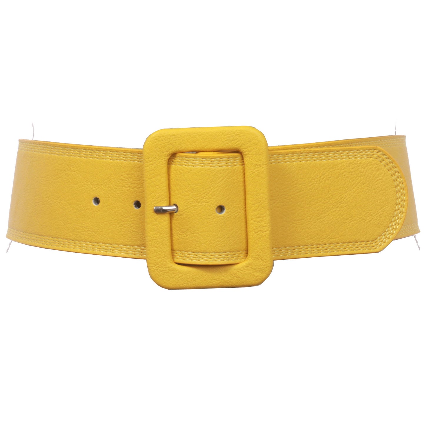 Women's 2 1/4" Wide High Waist Rectangular Stitch-edged Leather Belt