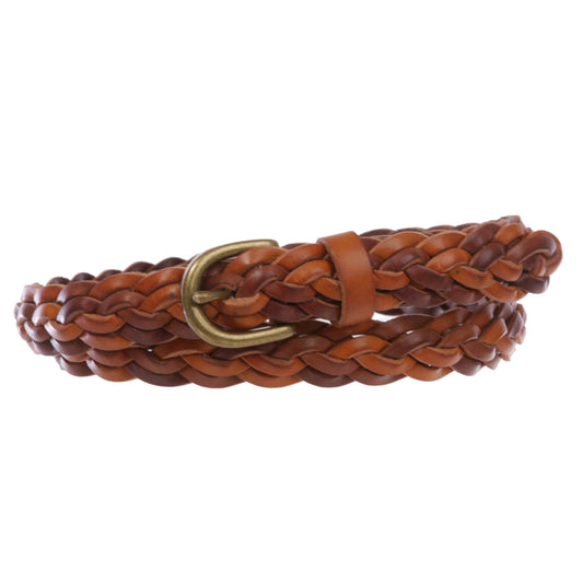 Women's 7/8"(21mm) Braided Woven skinny Narrow Cowhide Top Full Grain Solid Leather Belt