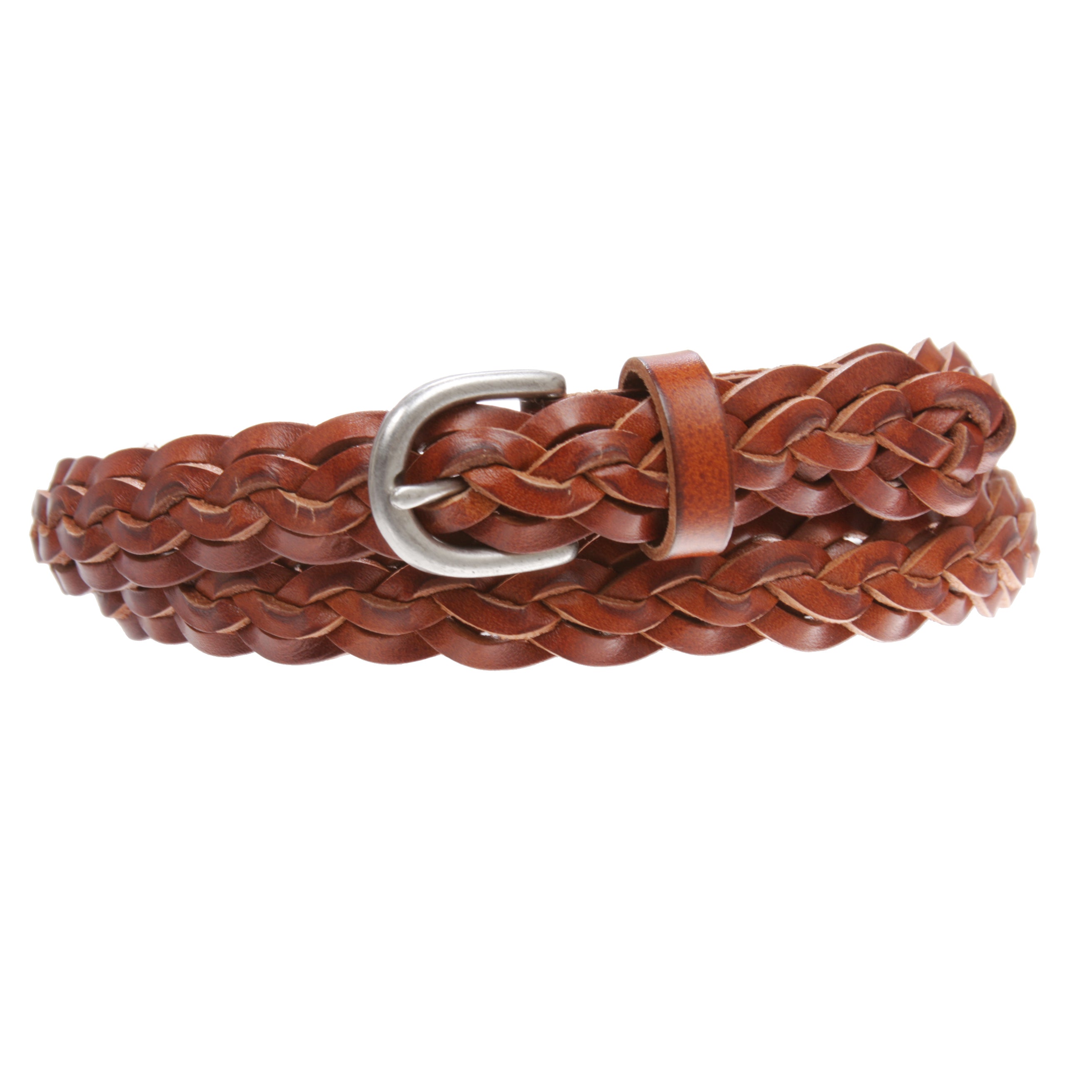 3577 Women Braided Woven Genuine Leather Narrow Belt 25mm Wide (brown Leather Braided Belt - Brown | Levi main image 3