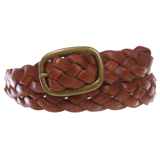 Women's 1 1/4" Braided Woven Cowhide Top Full Grain Solid Two-Tone 3D Style Vintage Leather Belt