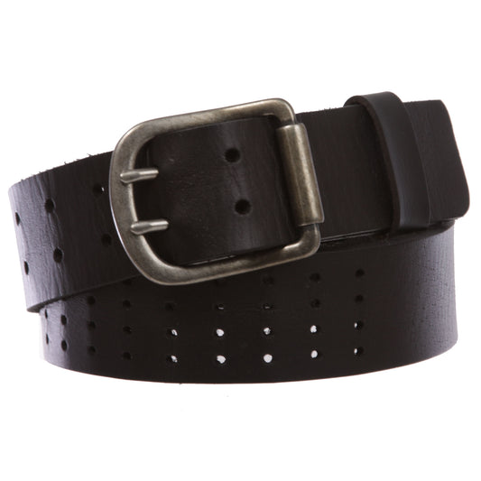 1 1/2" (40mm) Hollow Out Soft cowhide full grain leather Double Prong Belt