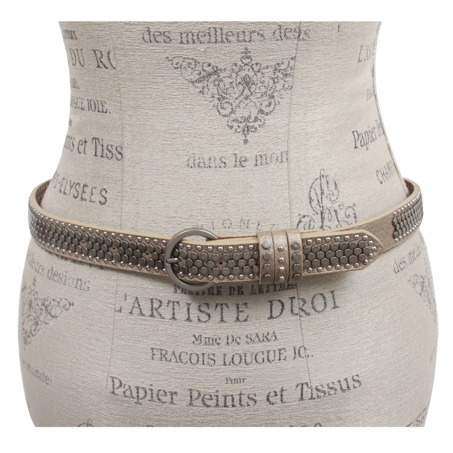 Women's Riveted Nail Heads Round Circle Studded Skinny Leather Jean Belt