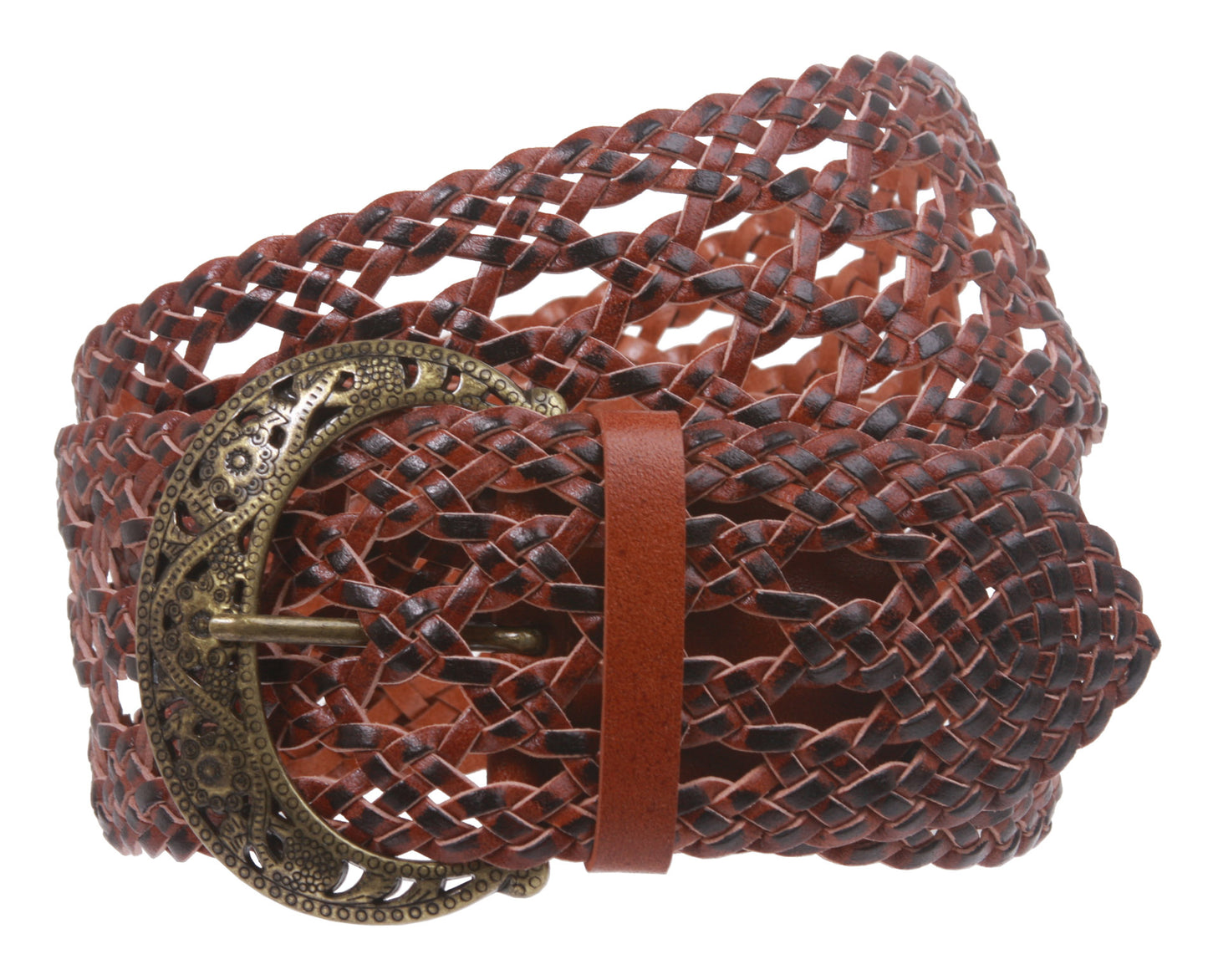 2 1/2" Wide Perforated Braided Woven Leather Belt