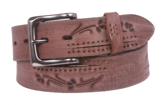 38 mm Snap On Floral Embossed Full Grain Vintage Leather Belt