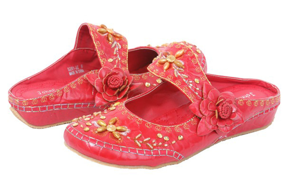 JOHN FASHION Embroidery Beads Sandal with Velcro Closure