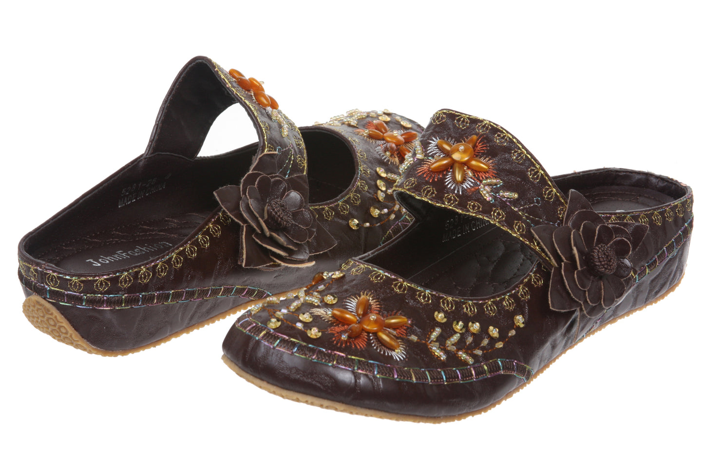 JOHN FASHION Embroidery Beads Sandal with Velcro Closure