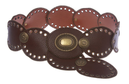 3 1/4" Wide Boho Oval Disc Concho Leather Disk Link Fashion Belt