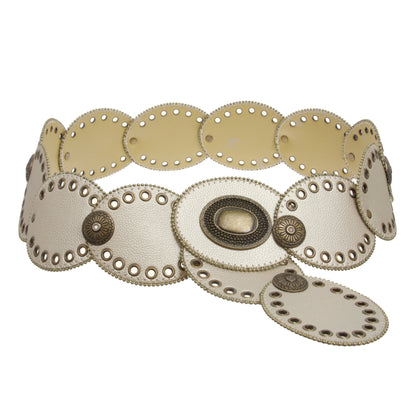 3 1/4" Wide Boho Oval Disc Concho Leather Disk Link Fashion Belt