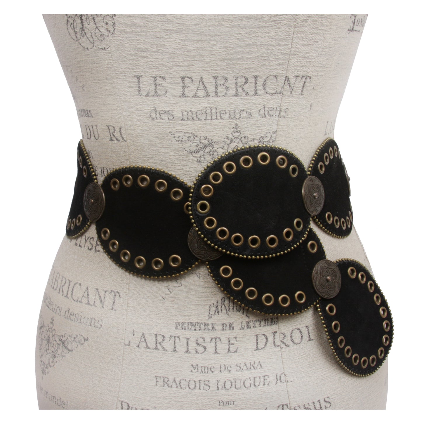 Womens Suede Disc Belt Wide Statement Waist Boho Belt with Grommets