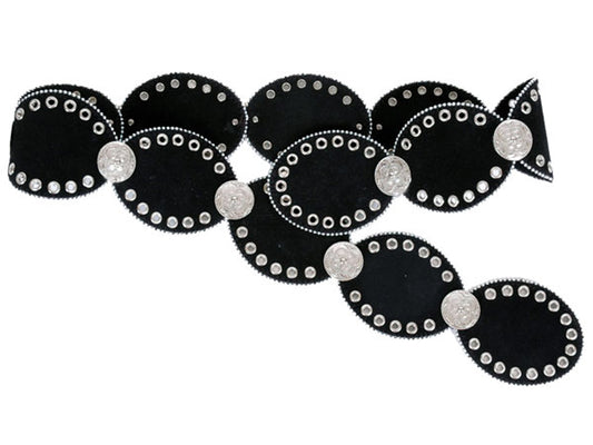 Concho and Grommets Suede Leather Oval Disc Belt with Tiny Metal Ball Chain