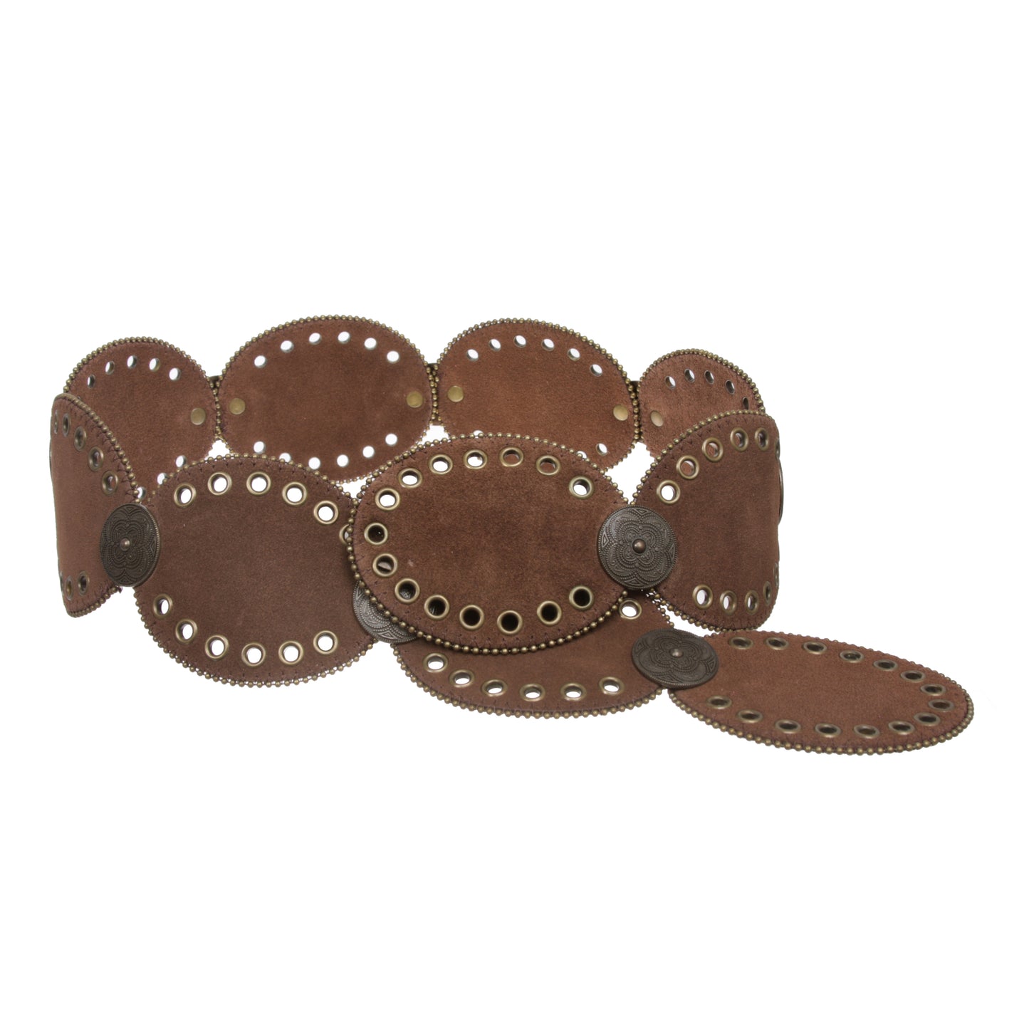 Womens Suede Disc Belt Wide Statement Waist Boho Belt with Grommets