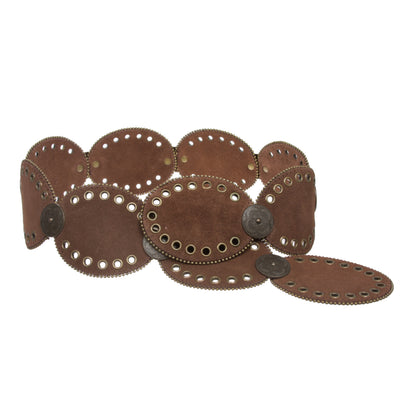 Womens Suede Disc Belt Wide Statement Waist Boho Belt with Grommets