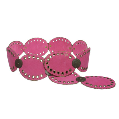 Womens Suede Disc Belt Wide Statement Waist Boho Belt with Grommets