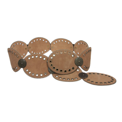 Womens Suede Disc Belt Wide Statement Waist Boho Belt with Grommets