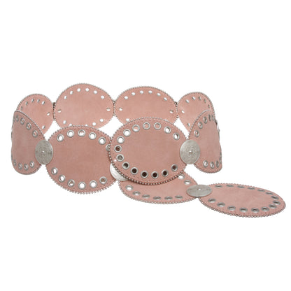 Womens Suede Disc Belt Wide Statement Waist Boho Belt with Grommets