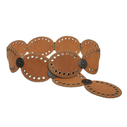 Womens Suede Disc Belt Wide Statement Waist Boho Belt with Grommets