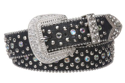 Snap On Western Cowgirl Alligator Rhinestone Studded Leather Belt