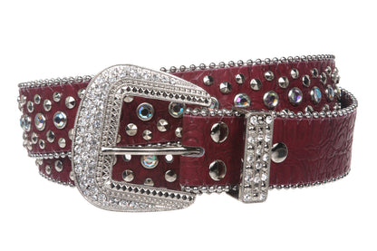 Snap On Western Cowgirl Alligator Rhinestone Studded Leather Belt