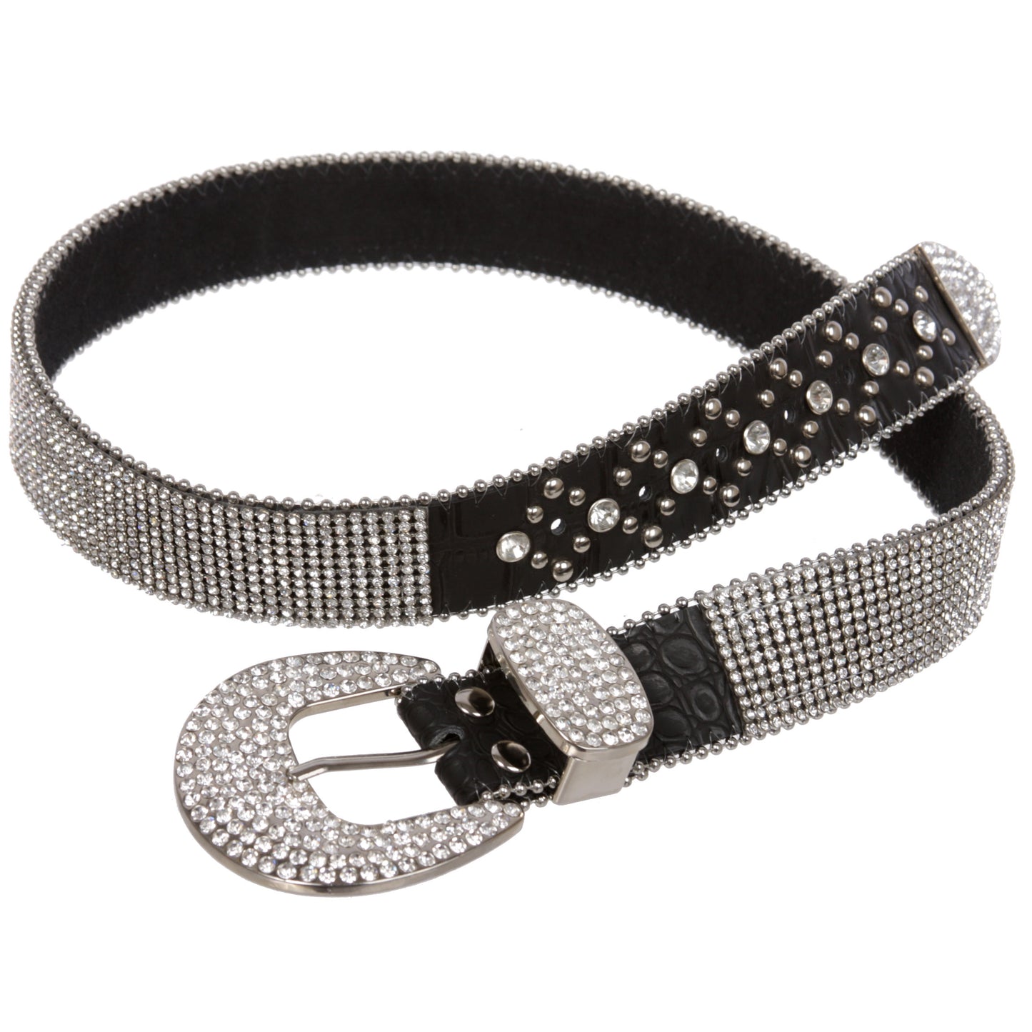 Snap On Western Cowgirl Alligator Rhinestone Strip Leather Belt