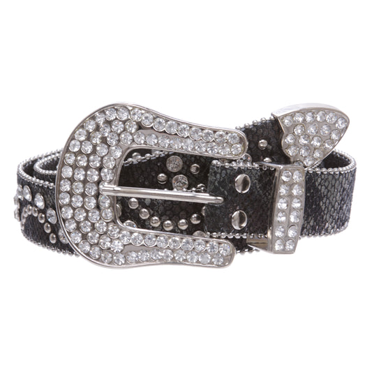 Snap On Cowgirl Rhinestone Studded Python Print Western Leather Belt