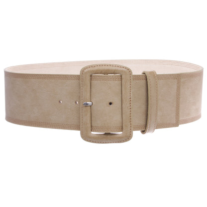 Women's 3" Wide High Waist Fashion Stitch Rectangular Leather Belt