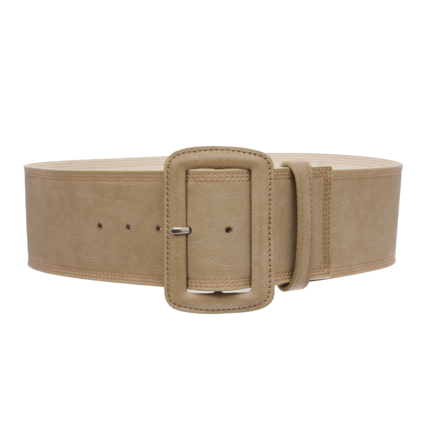 Women's 3" Wide High Waist Fashion Stitch Rectangular Leather Belt