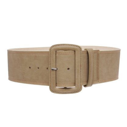 Women's 3" Wide High Waist Fashion Stitch Rectangular Leather Belt