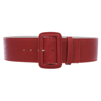 Women's 3" Wide High Waist Fashion Stitch Rectangular Leather Belt