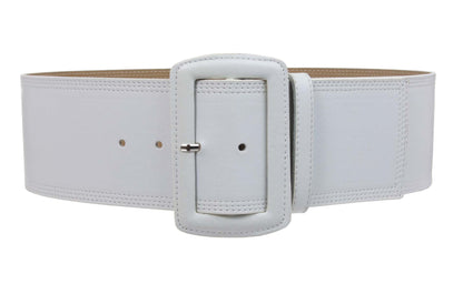 Women's 3" Wide High Waist Fashion Stitch Rectangular Leather Belt