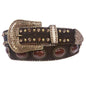 Snap On Western Crocodile Print Oval Brown Stone Studs Rhinestone Leather Belt