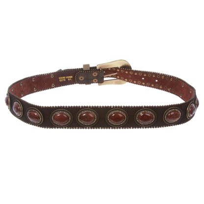 Snap On Western Crocodile Print Oval Brown Stone Studs Rhinestone Leather Belt